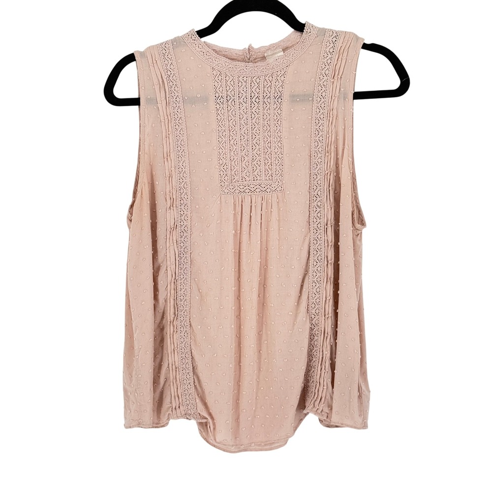 Y2k Fairy Pastel Pink Swiss Dot Crochet Lace Pintuck Sleeveless Top L Feminine